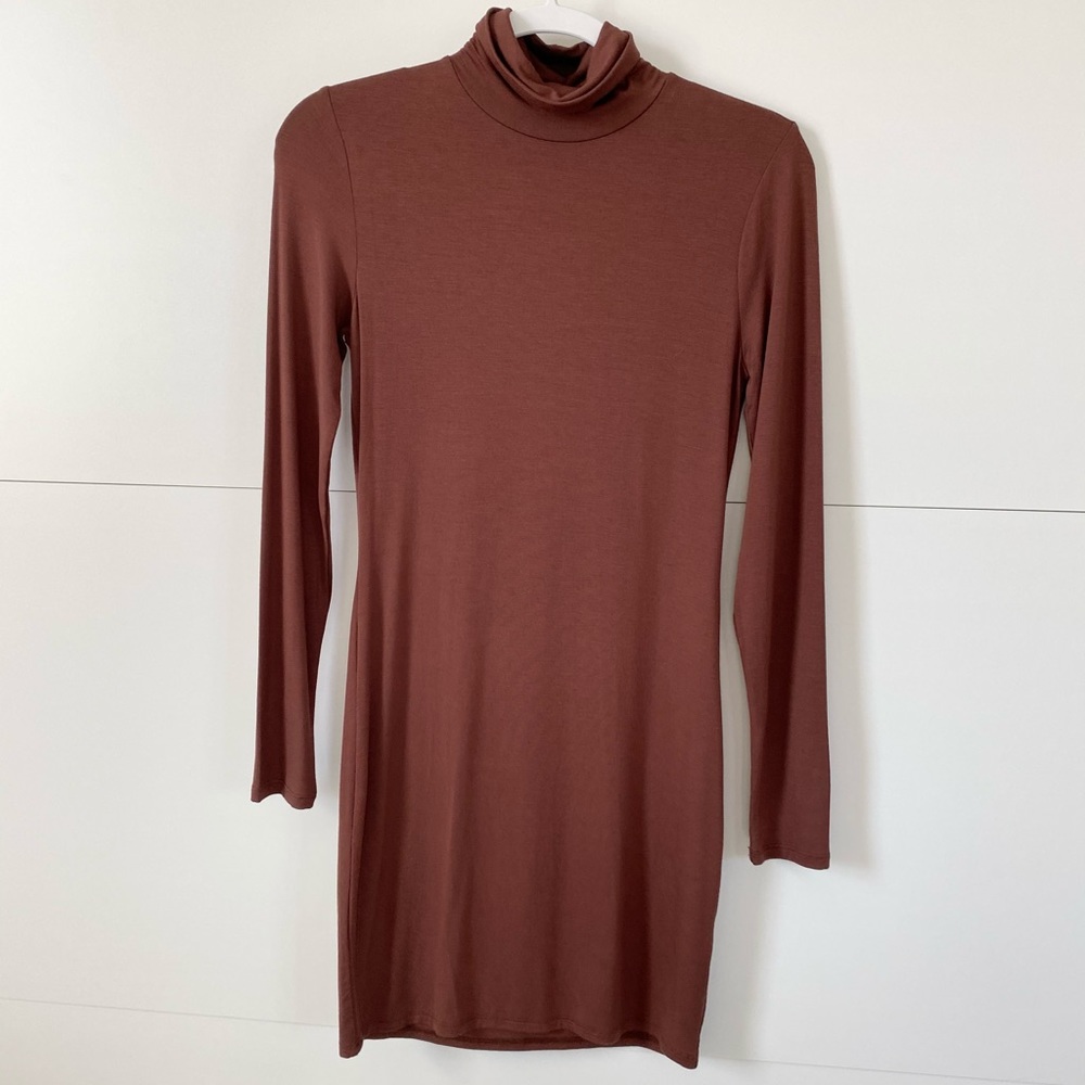 Garage brown stretchy turtleneck dress